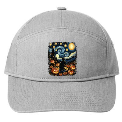 Halloween Van Gogh Starry Night Black Cat Pumpkins 7-Panel Snapback Hat