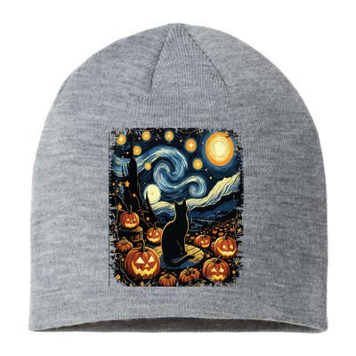 Halloween Van Gogh Starry Night Black Cat Pumpkins Sustainable Beanie