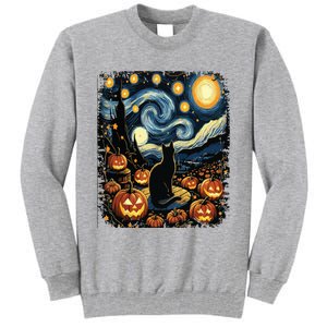 Halloween Van Gogh Starry Night Black Cat Pumpkins Tall Sweatshirt