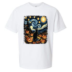 Halloween Van Gogh Starry Night Black Cat Pumpkins Sueded Cloud Jersey T-Shirt