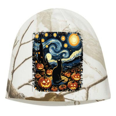 Halloween Van Gogh Starry Night Black Cat Pumpkins Kati - Camo Knit Beanie