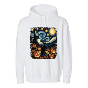 Halloween Van Gogh Starry Night Black Cat Pumpkins Garment-Dyed Fleece Hoodie