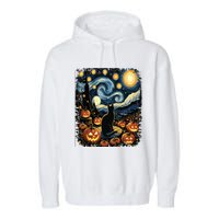 Halloween Van Gogh Starry Night Black Cat Pumpkins Garment-Dyed Fleece Hoodie