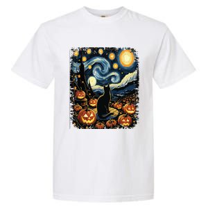 Halloween Van Gogh Starry Night Black Cat Pumpkins Garment-Dyed Heavyweight T-Shirt