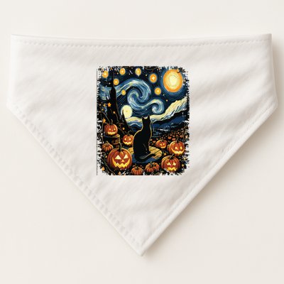 Halloween Van Gogh Starry Night Black Cat Pumpkins USA-Made Doggie Bandana