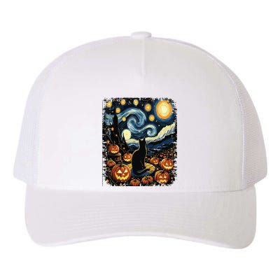 Halloween Van Gogh Starry Night Black Cat Pumpkins Yupoong Adult 5-Panel Trucker Hat