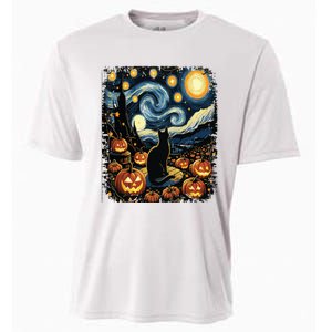 Halloween Van Gogh Starry Night Black Cat Pumpkins Cooling Performance Crew T-Shirt