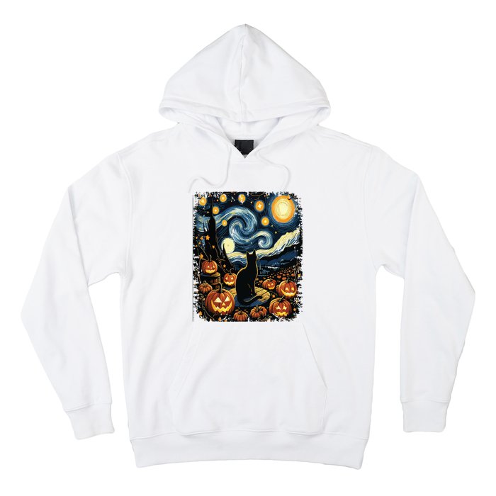 Halloween Van Gogh Starry Night Black Cat Pumpkins Hoodie