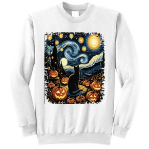 Halloween Van Gogh Starry Night Black Cat Pumpkins Sweatshirt