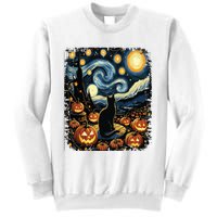 Halloween Van Gogh Starry Night Black Cat Pumpkins Sweatshirt