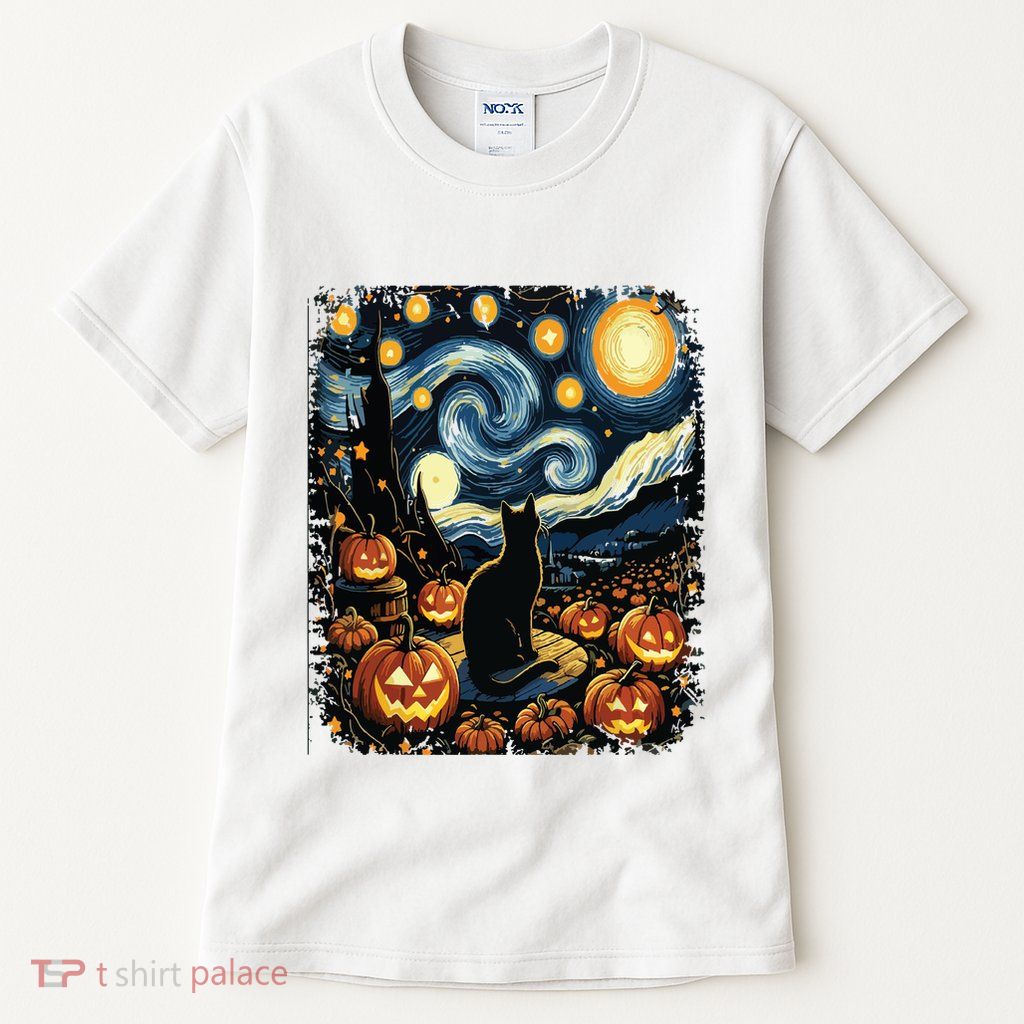 Halloween Van Gogh Starry Night Black Cat Pumpkins Tall T-Shirt
