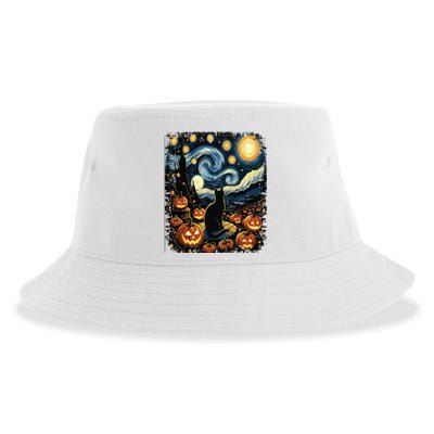 Halloween Van Gogh Starry Night Black Cat Pumpkins Sustainable Bucket Hat