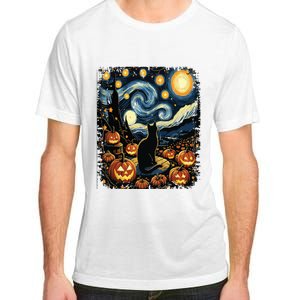 Halloween Van Gogh Starry Night Black Cat Pumpkins Adult ChromaSoft Performance T-Shirt