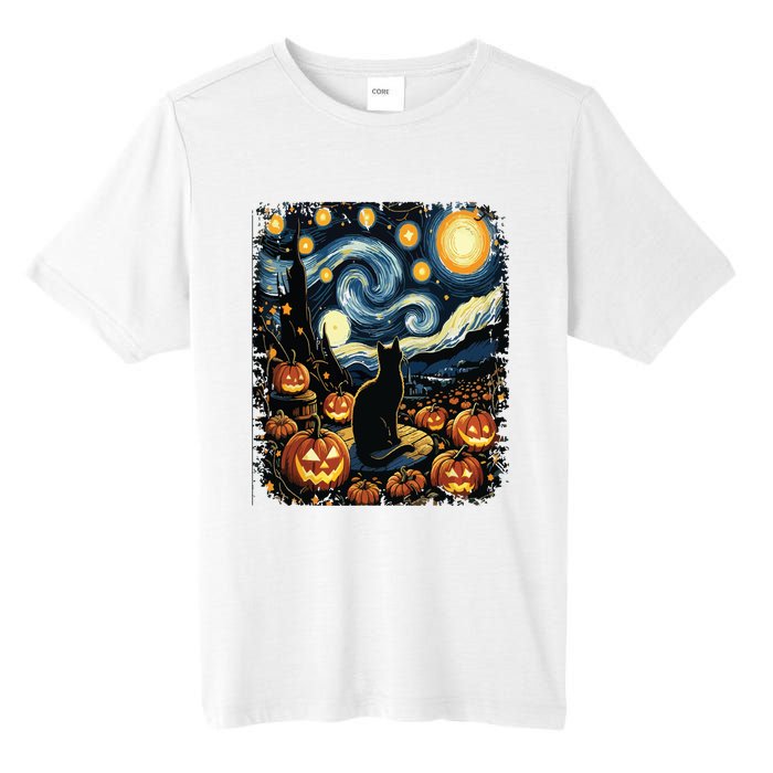 Halloween Van Gogh Starry Night Black Cat Pumpkins Tall Fusion ChromaSoft Performance T-Shirt