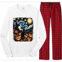 Halloween Van Gogh Starry Night Black Cat Pumpkins Long Sleeve Pajama Set