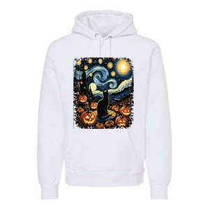 Halloween Van Gogh Starry Night Black Cat Pumpkins Premium Hoodie