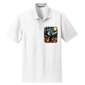 Halloween Van Gogh Starry Night Black Cat Pumpkins Dry Zone Grid Polo