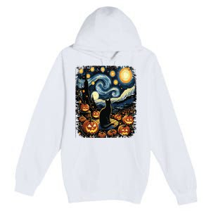 Halloween Van Gogh Starry Night Black Cat Pumpkins Premium Pullover Hoodie