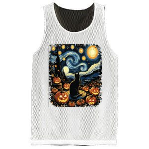 Halloween Van Gogh Starry Night Black Cat Pumpkins Mesh Reversible Basketball Jersey Tank