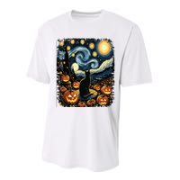 Halloween Van Gogh Starry Night Black Cat Pumpkins Performance Sprint T-Shirt