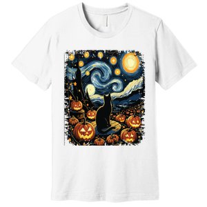 Halloween Van Gogh Starry Night Black Cat Pumpkins Premium T-Shirt