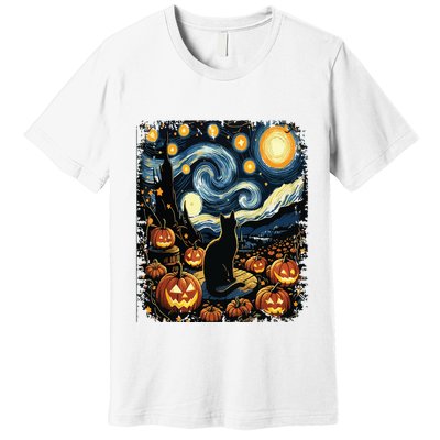 Halloween Van Gogh Starry Night Black Cat Pumpkins Premium T-Shirt