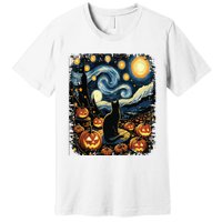 Halloween Van Gogh Starry Night Black Cat Pumpkins Premium T-Shirt