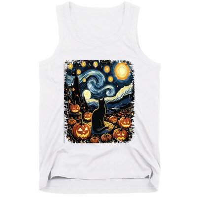 Halloween Van Gogh Starry Night Black Cat Pumpkins Tank Top
