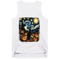 Halloween Van Gogh Starry Night Black Cat Pumpkins Tank Top