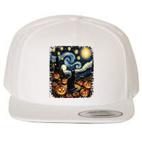 Halloween Van Gogh Starry Night Black Cat Pumpkins Wool Snapback Cap