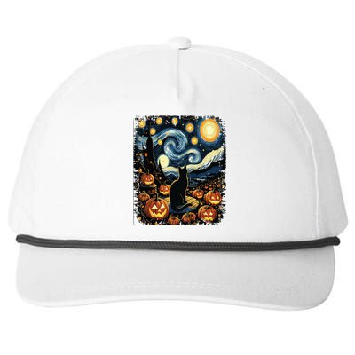 Halloween Van Gogh Starry Night Black Cat Pumpkins Snapback Five-Panel Rope Hat