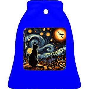 Halloween Van Gogh Starry Night Black Cat Pumpkins Bats Ceramic Bell Ornament