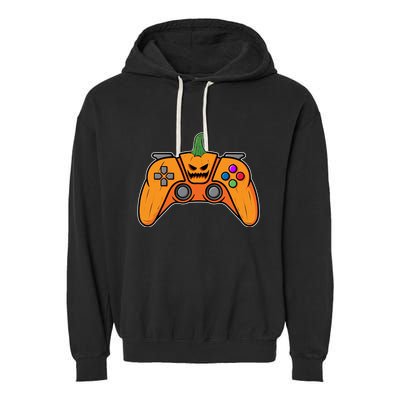 Halloween Video Game Controller With Pumpkin Face Gaming Funny Gift Garment-Dyed Fleece Hoodie