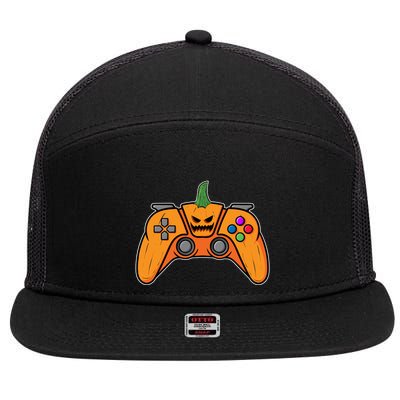 Halloween Video Game Controller With Pumpkin Face Gaming Funny Gift 7 Panel Mesh Trucker Snapback Hat
