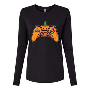 Halloween Video Game Controller With Pumpkin Face Gaming Funny Gift Womens Cotton Relaxed Long Sleeve T-Shirt