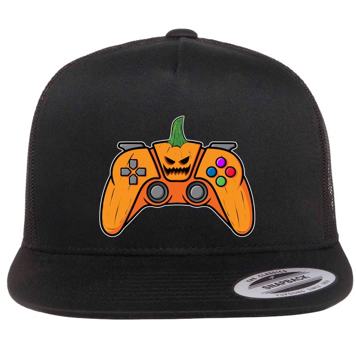 Halloween Video Game Controller With Pumpkin Face Gaming Funny Gift Flat Bill Trucker Hat