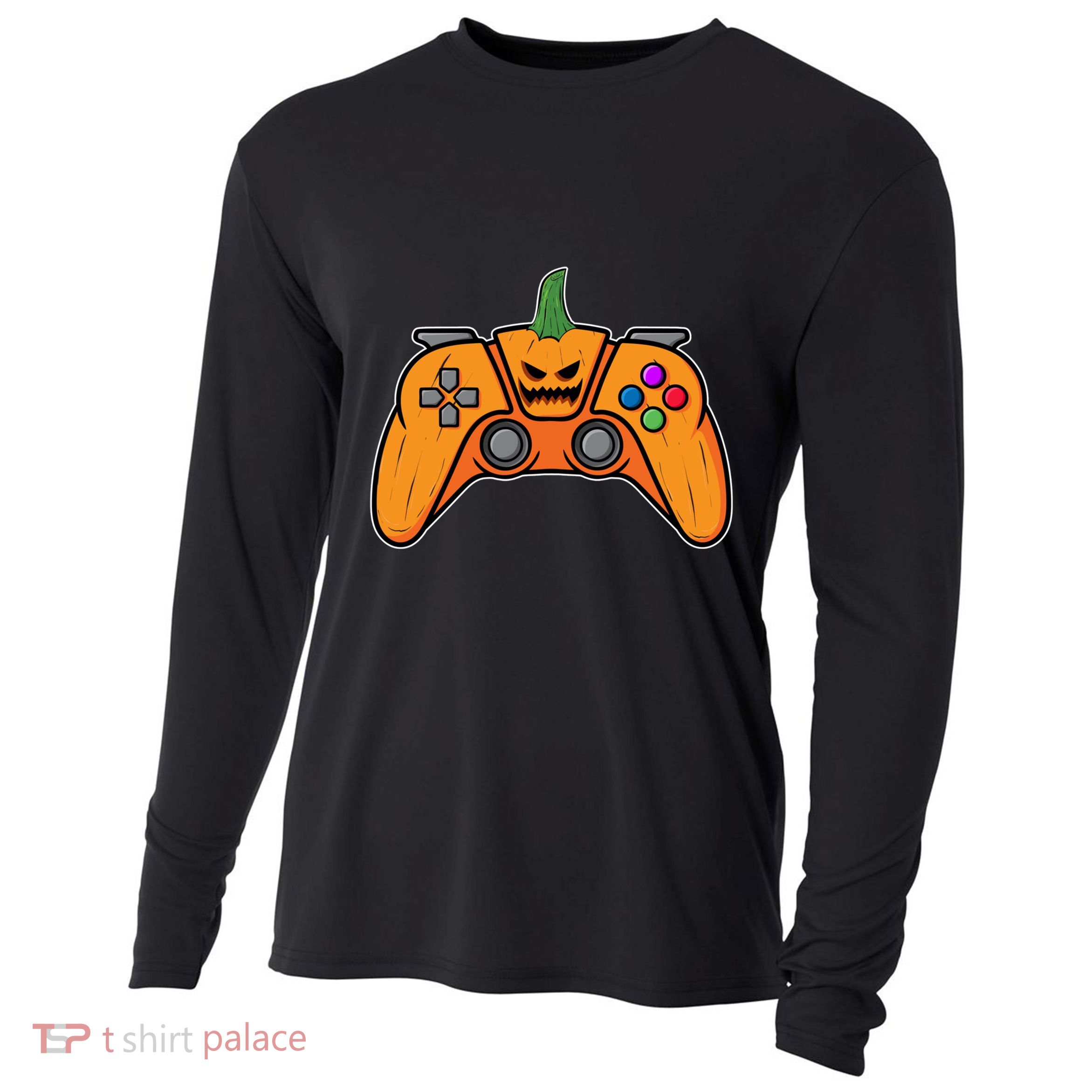 Halloween Video Game Controller With Pumpkin Face Gaming Funny Gift Cooling Performance Long Sleeve Crew