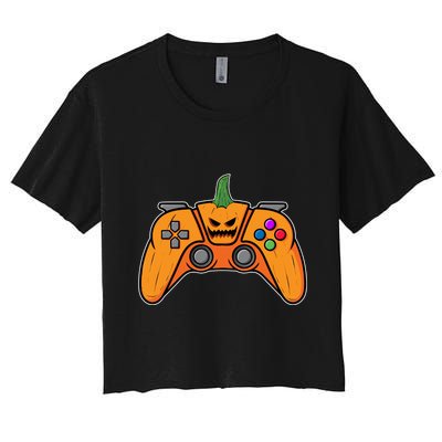 Halloween Video Game Controller With Pumpkin Face Gaming Funny Gift Crop Top