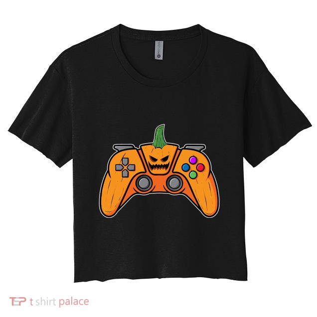 Halloween Video Game Controller With Pumpkin Face Gaming Funny Gift Crop Top
