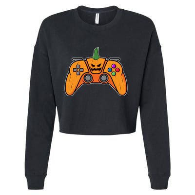 Halloween Video Game Controller With Pumpkin Face Gaming Funny Gift Cropped Pullover Crew