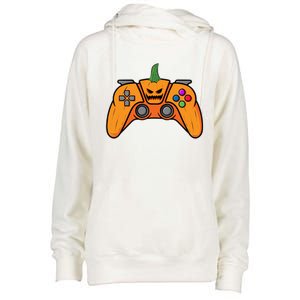 Halloween Video Game Controller With Pumpkin Face Gaming Funny Gift Womens Funnel Neck Pullover Hood