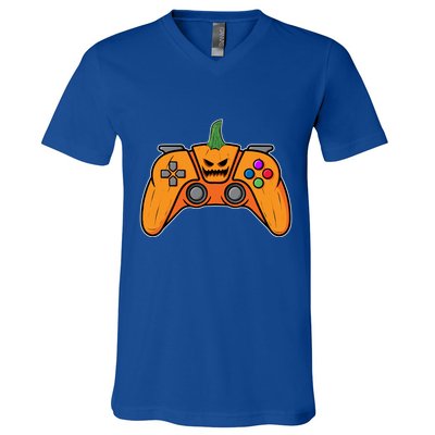 Halloween Video Game Controller With Pumpkin Face Gaming Funny Gift V-Neck T-Shirt