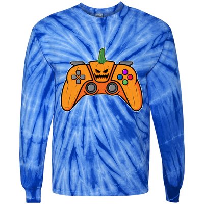 Halloween Video Game Controller With Pumpkin Face Gaming Funny Gift Tie-Dye Long Sleeve Shirt