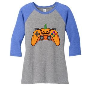 Halloween Video Game Controller With Pumpkin Face Gaming Funny Gift Women's Tri-Blend 3/4-Sleeve Raglan Shirt