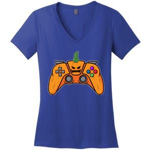 Halloween Video Game Controller With Pumpkin Face Gaming Funny Gift Women's V-Neck T-Shirt