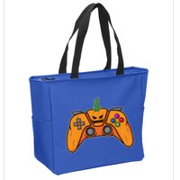 Halloween Video Game Controller With Pumpkin Face Gaming Funny Gift Zip Tote Bag