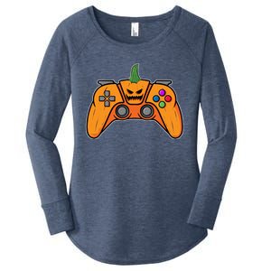 Halloween Video Game Controller With Pumpkin Face Gaming Funny Gift Women's Perfect Tri Tunic Long Sleeve Shirt