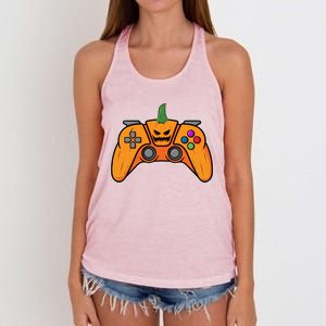 Halloween Video Game Controller With Pumpkin Face Gaming Funny Gift Women's Knotted Racerback Tank