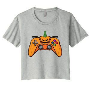 Halloween Video Game Controller With Pumpkin Face Gaming Funny Gift Women's Crop Top Tee