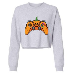 Halloween Video Game Controller With Pumpkin Face Gaming Funny Gift Cropped Pullover Crew